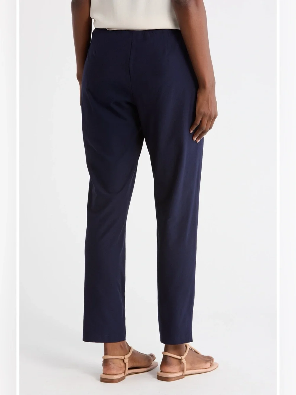 Eileen Fisher Washable Stretch Crepe Pull On Travel Pants Size M Navy